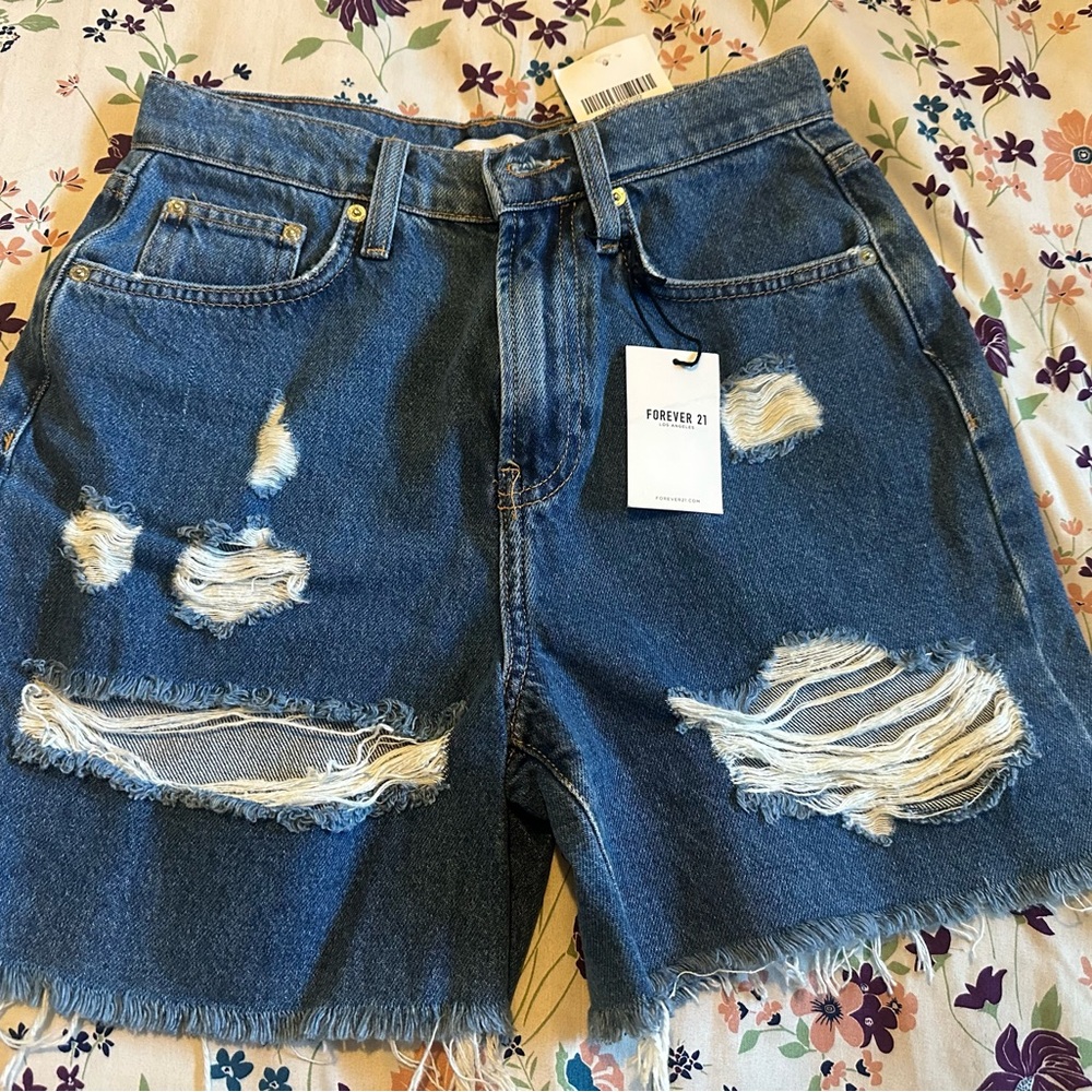 Forever 21 Women's Ripped Blue Jean Shorts